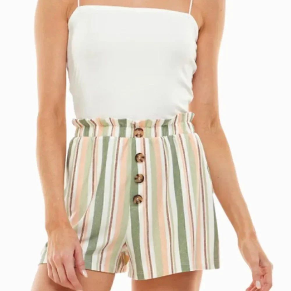 Ultra Flirt Womens Juniors Paperbag Waist Striped Romper Shorts Size XL